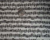 Fat Quarter White Black Sheet Music Notes Print 18X22 Great for Quilting Piano
