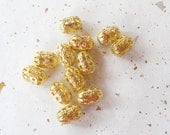 Gold oval filigree beads 12pc