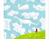 Children's Wall Art Print - Cloud Gazing - 8x10 - Kids Nursery Room Decor