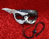 White and Gold Dragon Mask... Starry Night.... hand made original leather mask