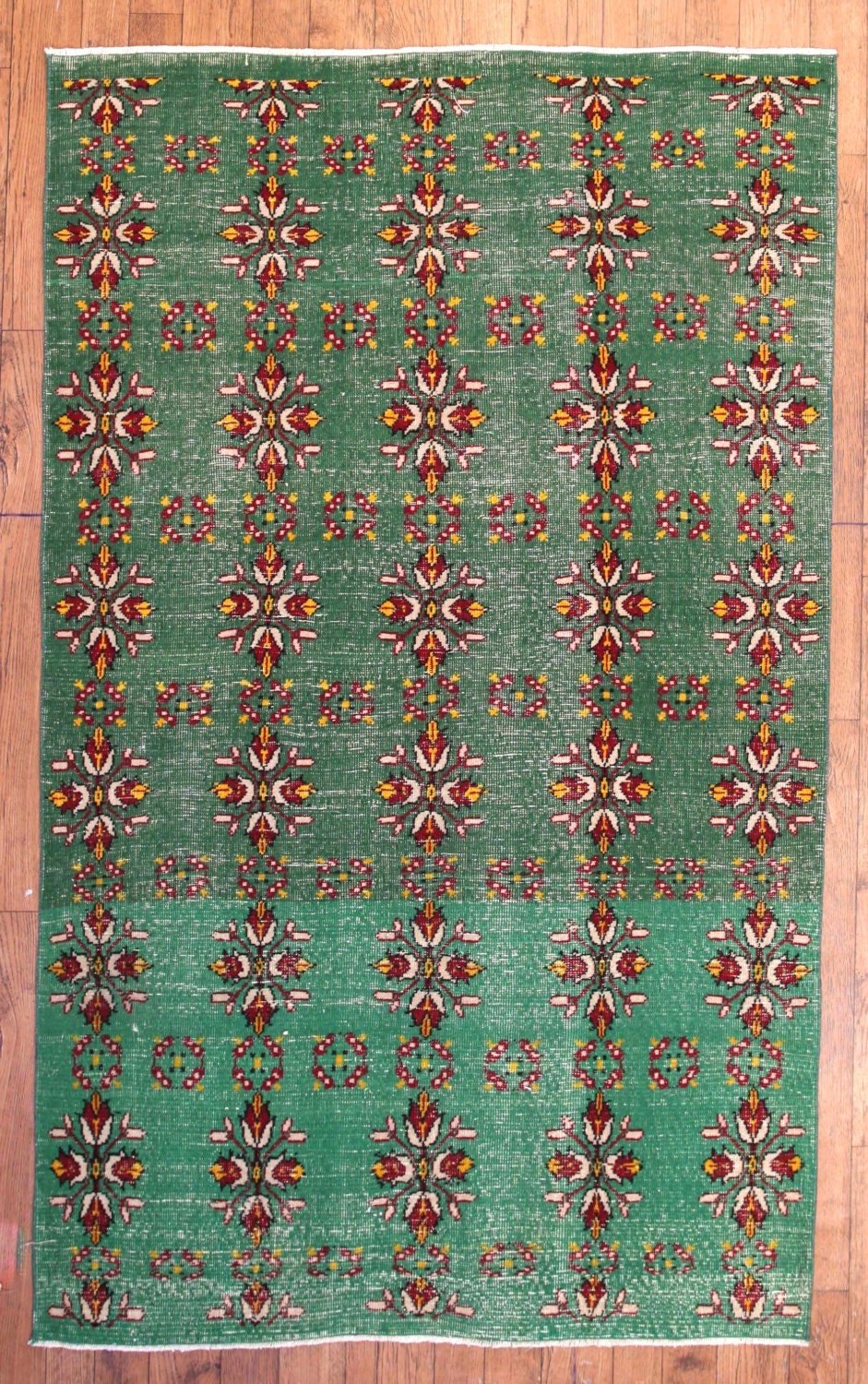 Vintage Emerald Floral Turkish Carpet Area Rug
