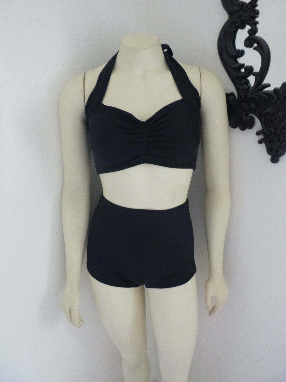 Black Retro Pin up two piece high waist Bikini swimsuit sizes xs-xl