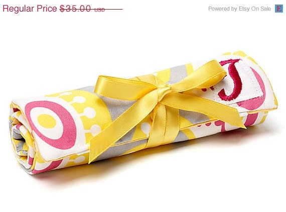 25% OFF Bridal Sale Set of 7 Bridesmaids Gift Idea: Organic Fabric Travel Jewelry Roll with Monogram