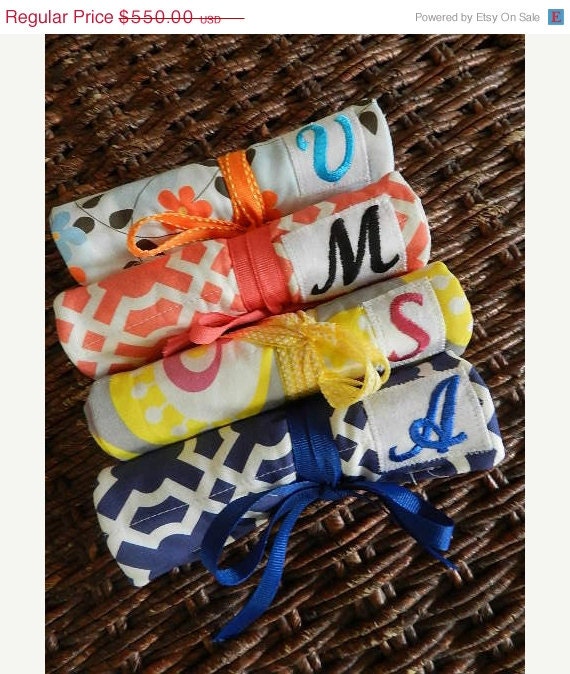 25% OFF Bridal Sale Set of 11 Organic Quilted Travel Jewelry Roll with Monogram -  FREE SHIPPING