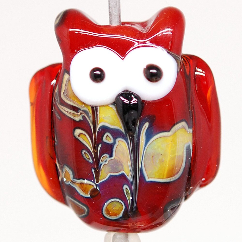 Red Owl Handmade Lampwork Glass Bead