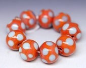 Coral with Light Blue Polka Dots -  Handmade Lampwork Glass Bead Set