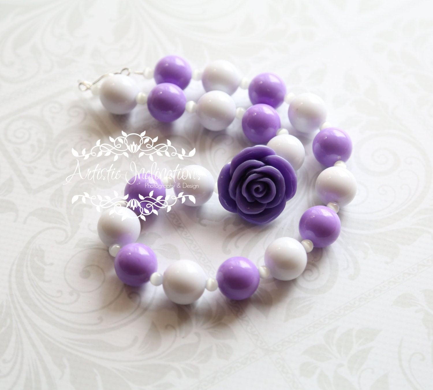 Mezmerize - Purple and White Chunky Necklace, Couture Photo Prop