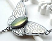 Nature's Beauty - Unique Butterfly Necklace in Textured Silver and Green Chalcedony, Statement Necklace, Handmade Metalwork