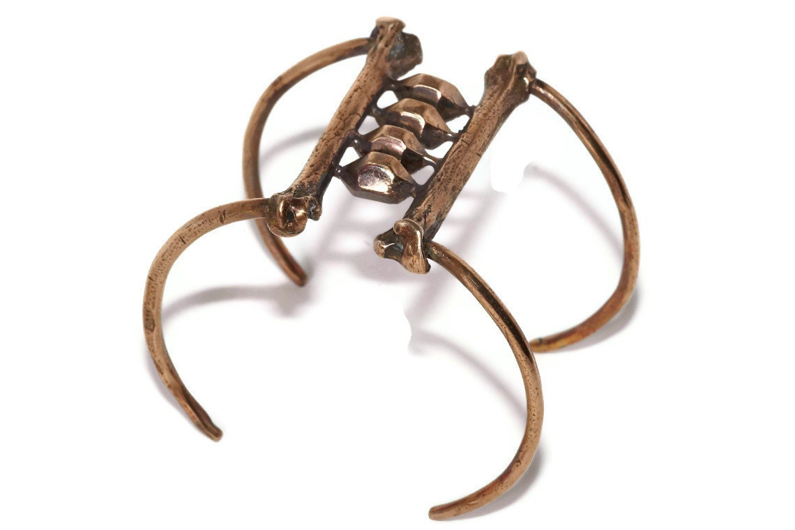Bone & Crystal Cuff, bronze