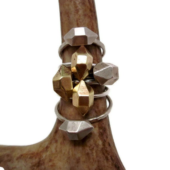 Herkimer diamond ring in bronze & silver