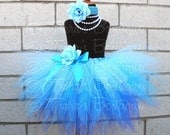 Blue Tutu - Girls Tutu - Sewn Pixie Tutu Headband Set - WHISPERING WATERFALL - Custom 3 Tiered Pixie Tutu - sizes Newborn to 5T