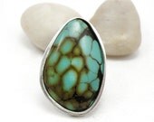 Turquoise Ring Sterling Silver Rustic Oxidized One of a Kind Chunky Jewelry Custom Sized - Tidal Ring