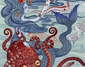 Mermaid Octopus Archival Art Print 11" x14"