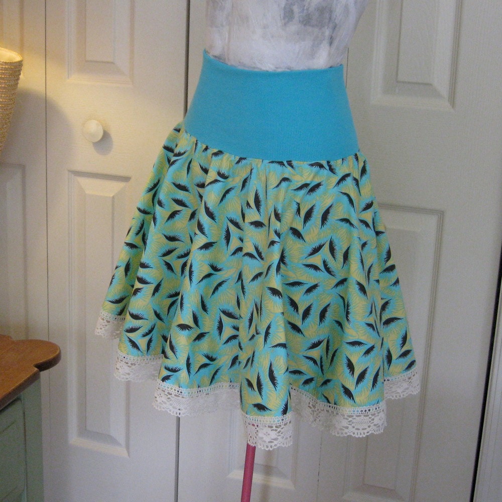 Mini Skirt with lace border detail - aquamarine, black, and yellow - xsmall, small, medium, large