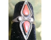 Vintage 1970s Ring Sterling Silver and Coral TREASURY ITEM