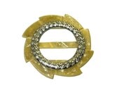 Antique Art Deco Celluloid Belt Buckle Rhinestones Faux Marcasites TREASURY ITEM