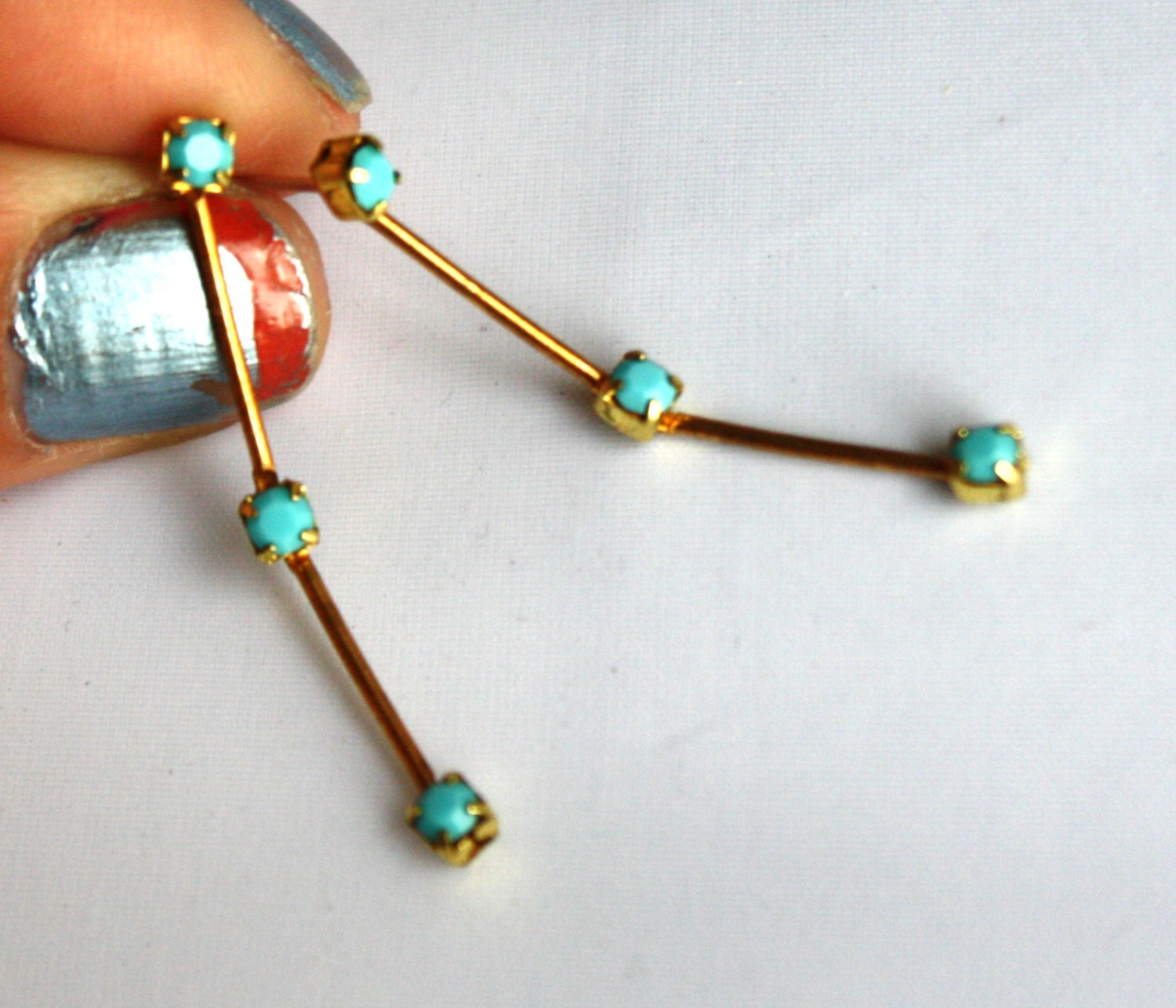 Hinged Turquoise and Brass Earrings made from Vintage Components