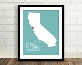 Personalized Wedding Gift  : Custom Wedding Location and State Map Print - 8x10 - California