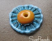 Lampwork Beads - SueBeads - Disc Shaped Beads - Ruffle Disc Beads - Mango, Aqua and Sky Blue Ruffle Disc - SRA M67
