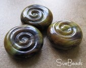 Lampwork Beads - SueBeads - Embossed Beads - Tab Beads - Multi-color Swirls Trio - Handmade Lampwork Beads - SRA M67
