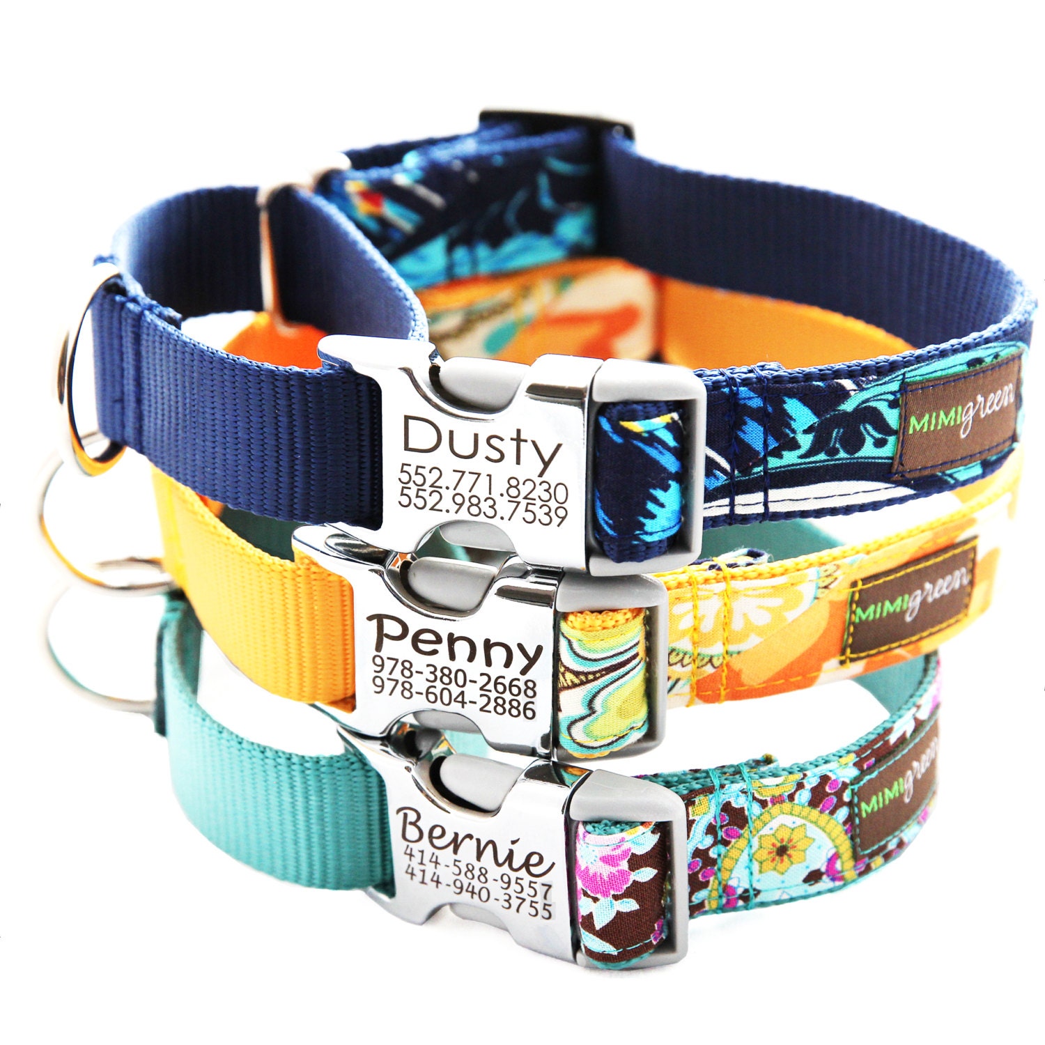 Engraved Buckle Martingale Dog Collar - 17 Classic Cotton styles to choose from