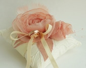 Ivory Wedding pillow with peach  flowers---wedding rings pillow , wedding pillow---FREE SHIPPING