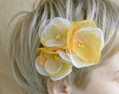 3 yellow/ivory/orange  flowers  for  bridesmaids and flower girls---head piece, hair pins