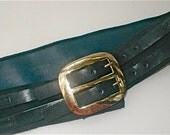 Black Suede Belt - Vintage 60s Big Brass Buckle Double Tabbed - Size M - Womens Accessories