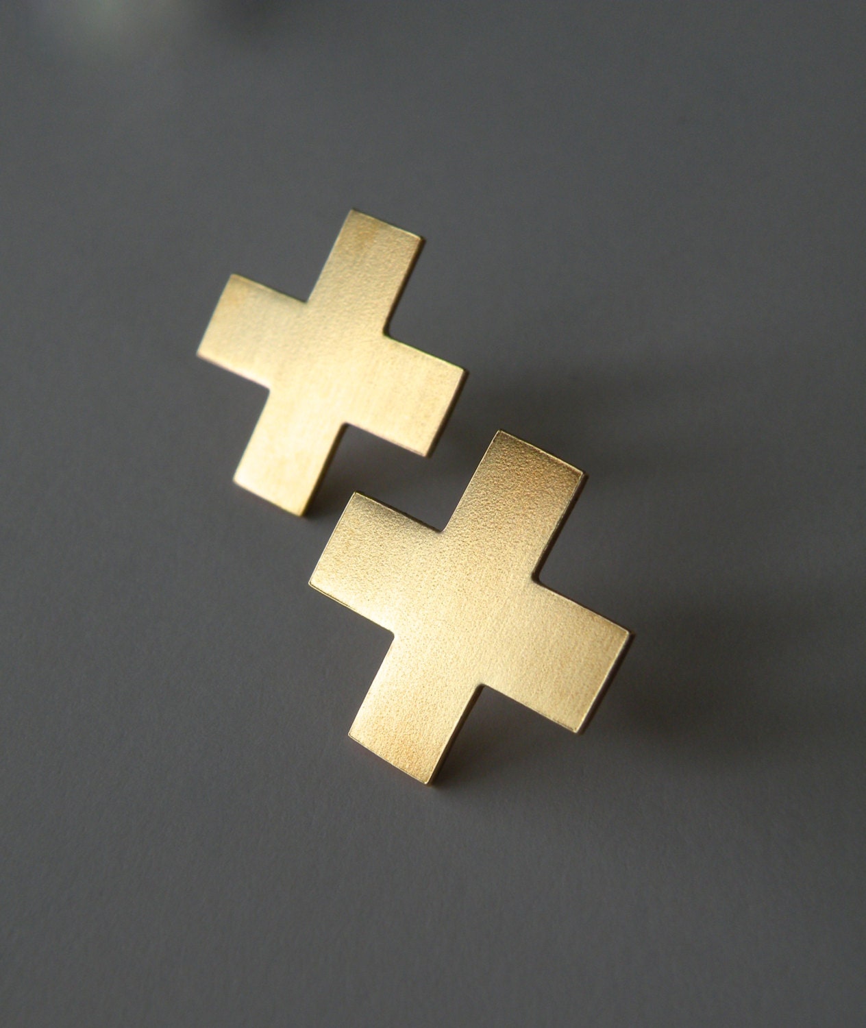 Safety First - red cross sterling silver and brass jewelry post earrings