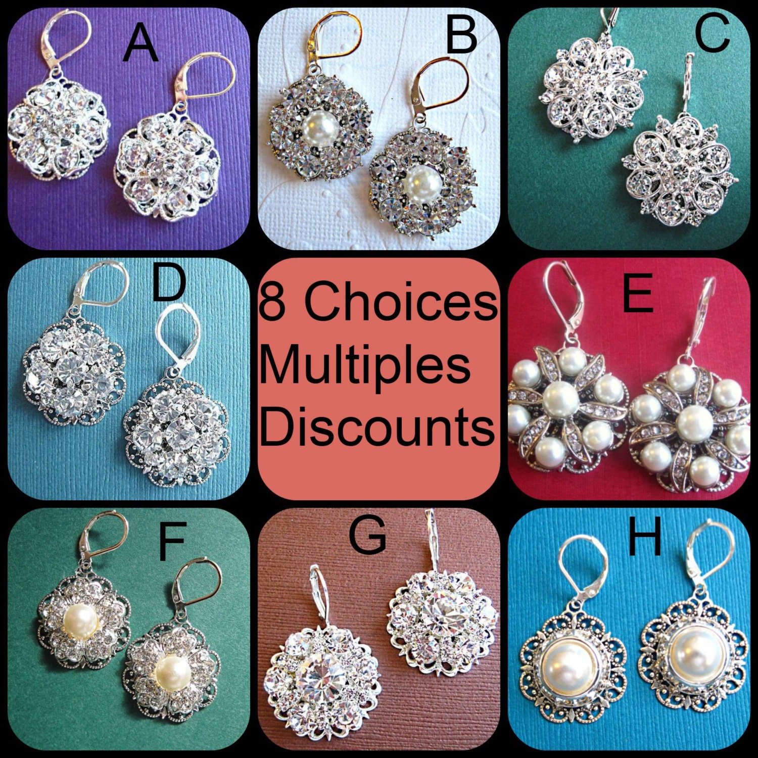 Bridesmaid Jewelry, 8 Choices, Multiple Order Discounts, Crystal, Silver, Dangle Drop Earrings