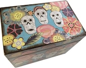 Recipe Box, Sugar Skull  MADE To ORDER  Decoupaged  for 4x6 Recipe Cards, LARGE Handcrafted Box, Kitchen Storage, Organization