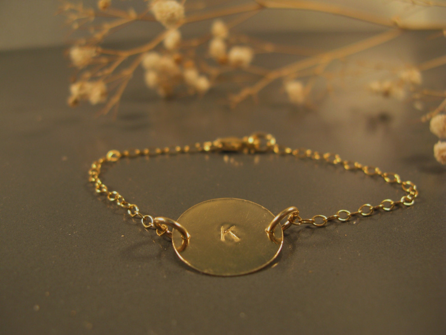 Gold initial bracelet, personalized bracelet gold filled, disc bracelet, initial disc bracelet