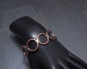 Copper Cuff Bracelet Hammered and Textured Patterned with a Floral Design Bold Hoop Circle Joined with German Silver