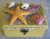Shabby Chic Jewelry Box, Seashell Embellished, Treasure Box, Wooden Jewelry Box, Beach Decor
