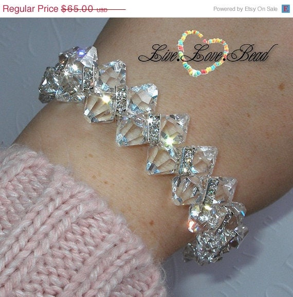 ON SALE Swarovski Crystal Statement Bracelet Bridal Wedding Large Crystals Rhinestone Beaded Handmade Crystallized Elements