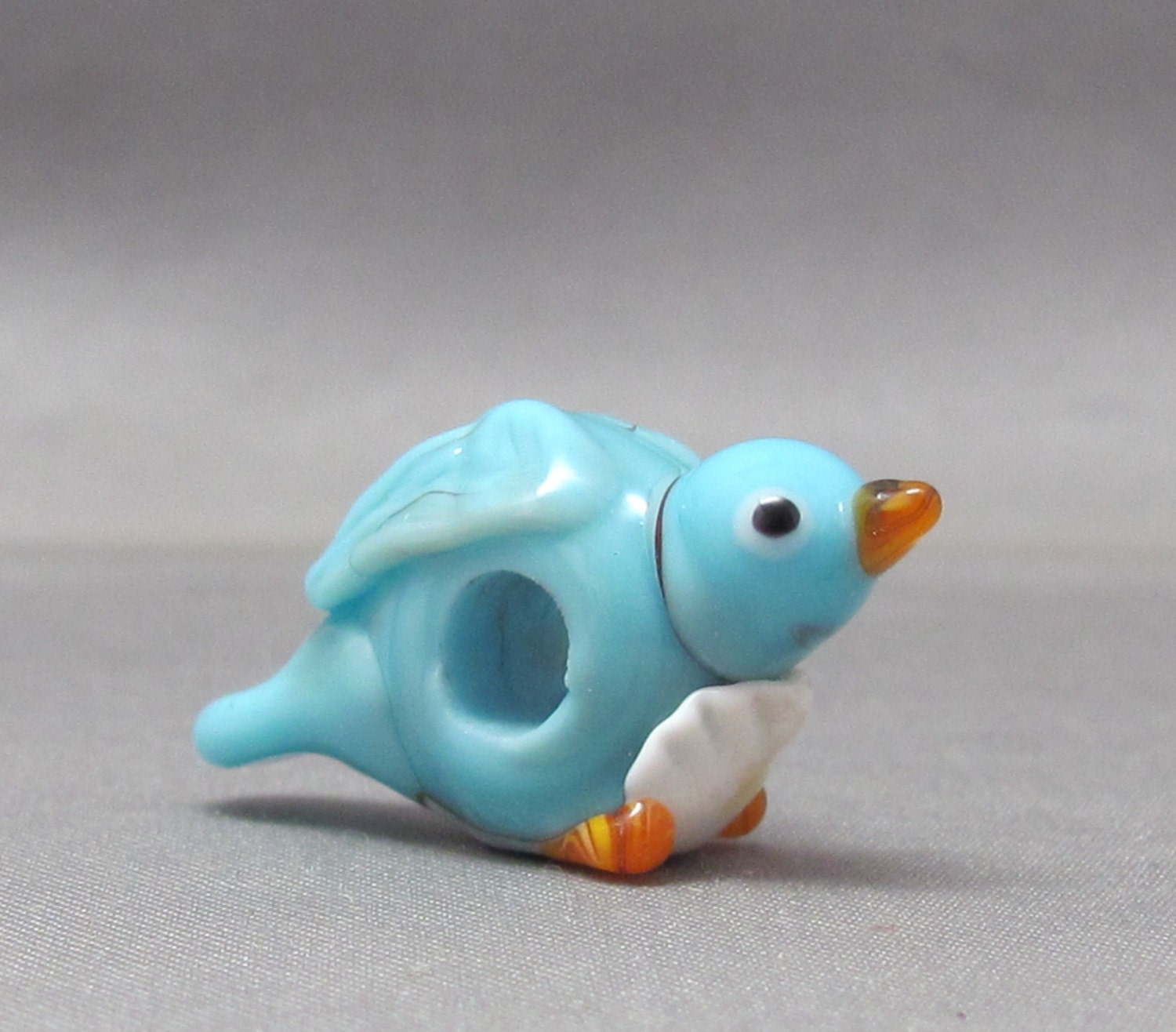 Lampwork Glass Blue Bird pale blue Big Hole Bead Bird Animal Focal Bead