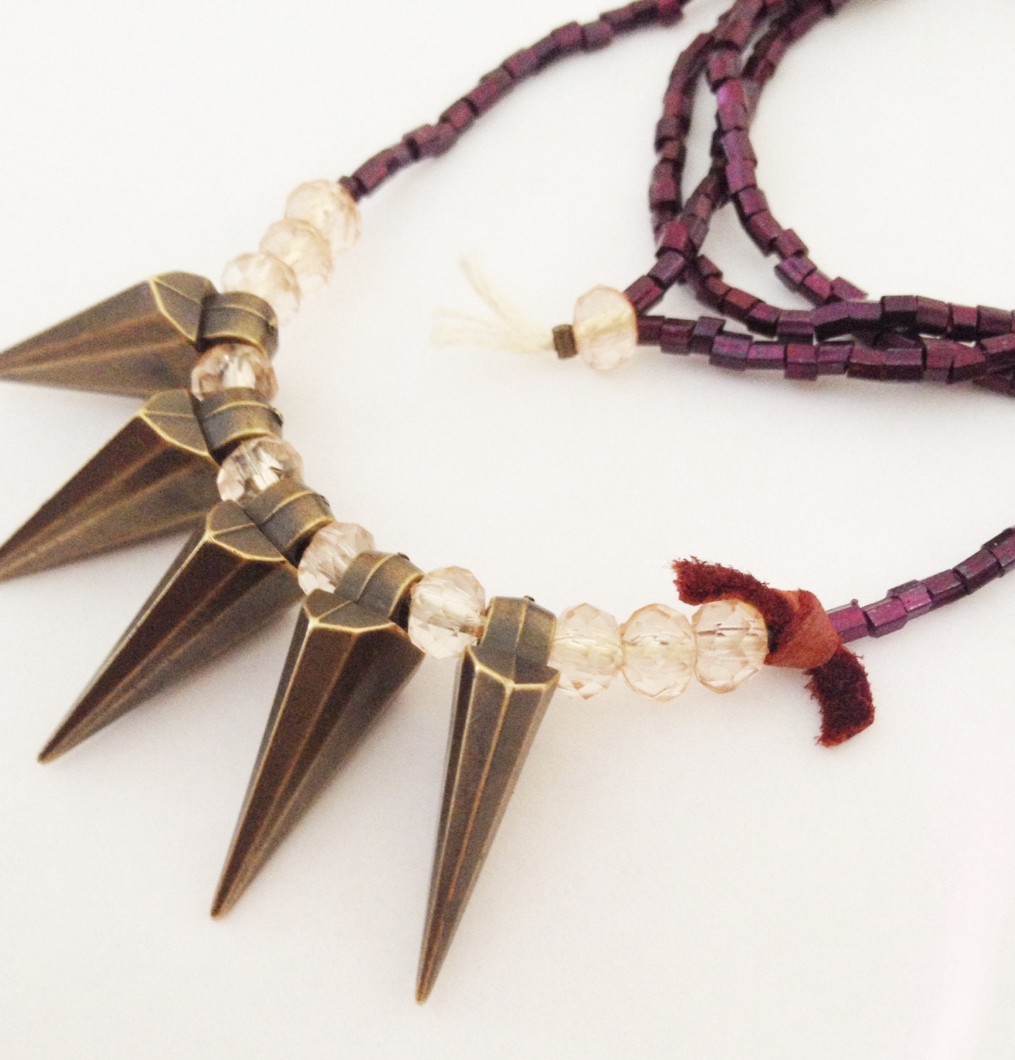 ROXY Deep plum and spike long necklace