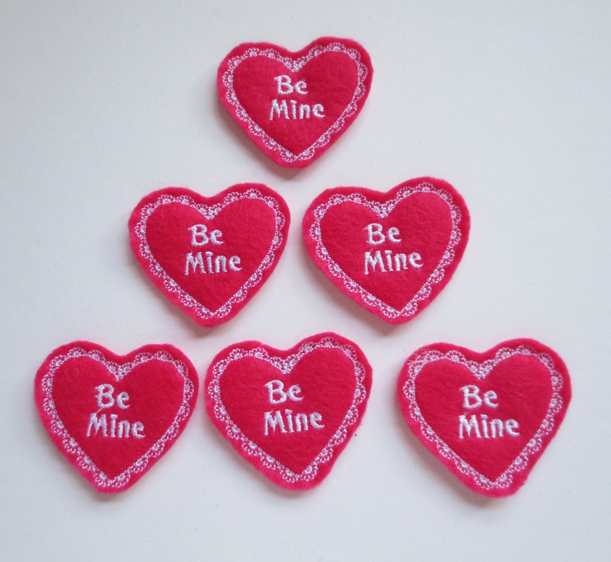 Hot Pink "Be Mine" Felt Embroidered Valentine Heart