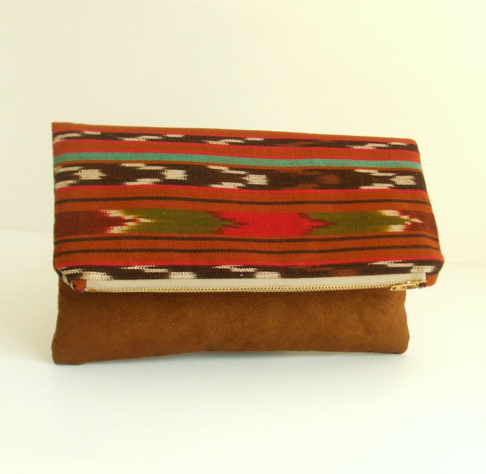 IKAT Foldover Clutch Bag - Zippered Envelope Purse - Tribal - VEGAN