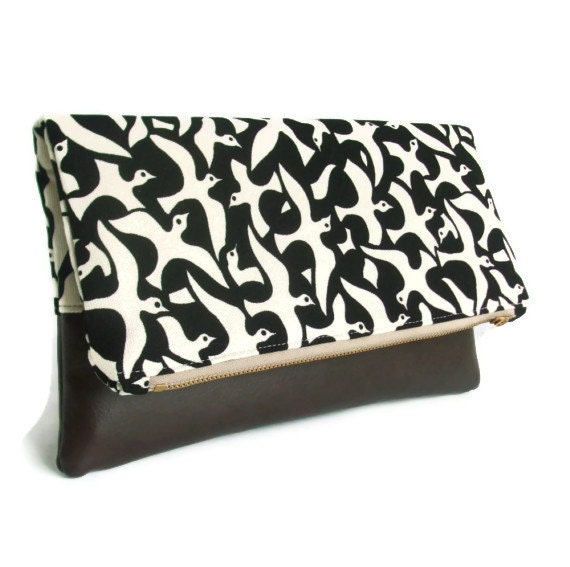 Iman Designer Print - Birds - Foldover Clutch - Purse - Bag