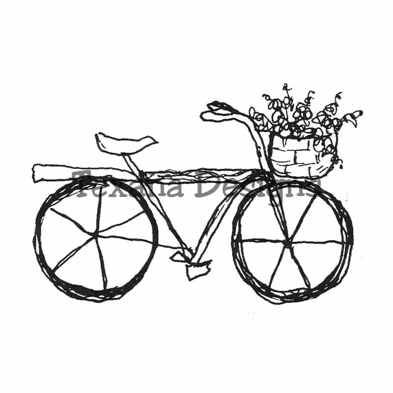 Jam'n Bicycle with Bluebonnets   Cling Mount Rubber Stamp