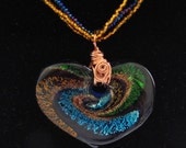 Jewelry Necklace Womens Fashion Beautiful Heart Shaped Glass Pendant Beaded Braid Blue Green Gold