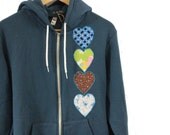 Womens Sea Blue Hoodie with Hexagon Patchwork Applique Medium Hooded Sweatshirt American Apparel // by Nicoles Threads