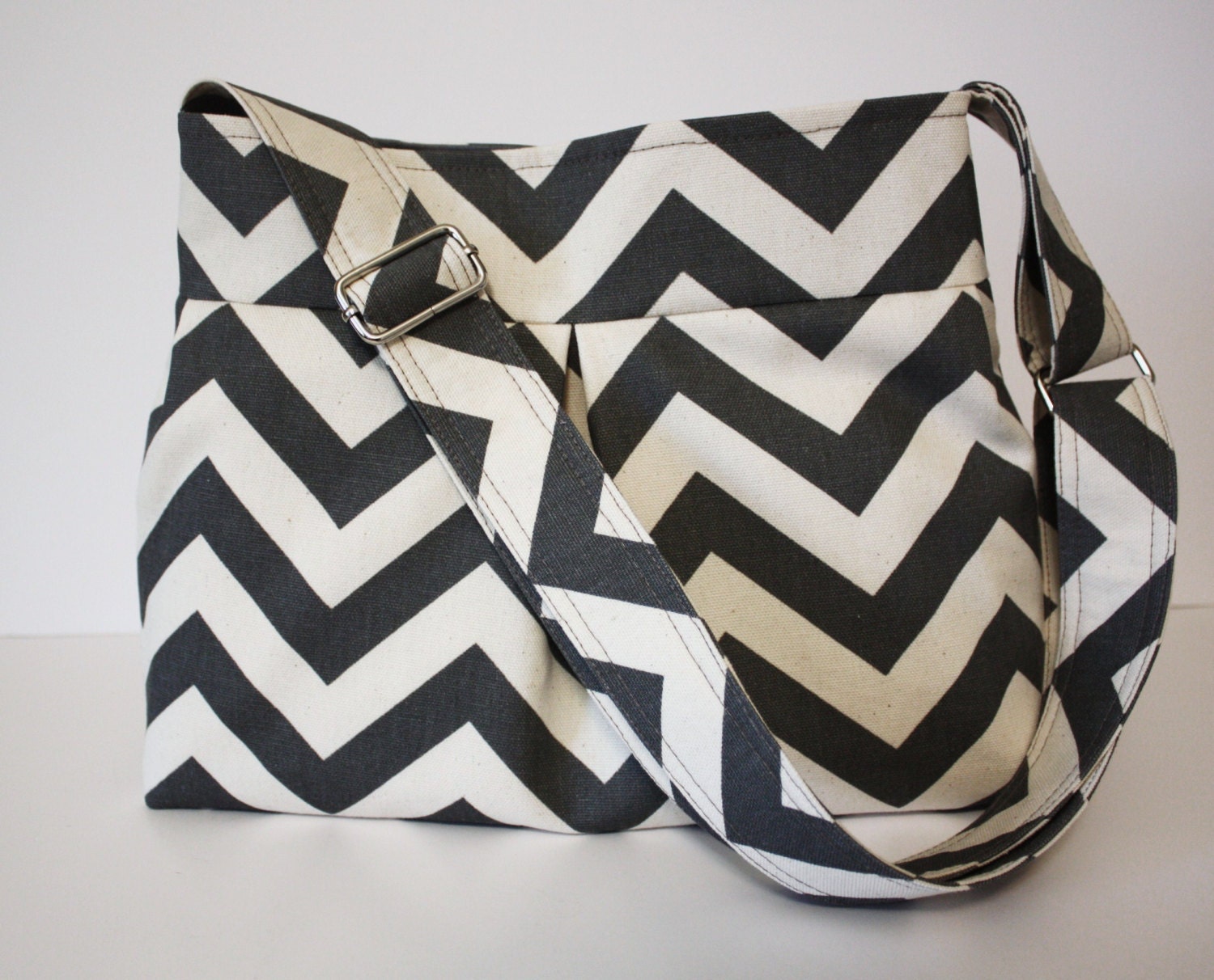 Gray Chevron Handbag / Adjustable Strap