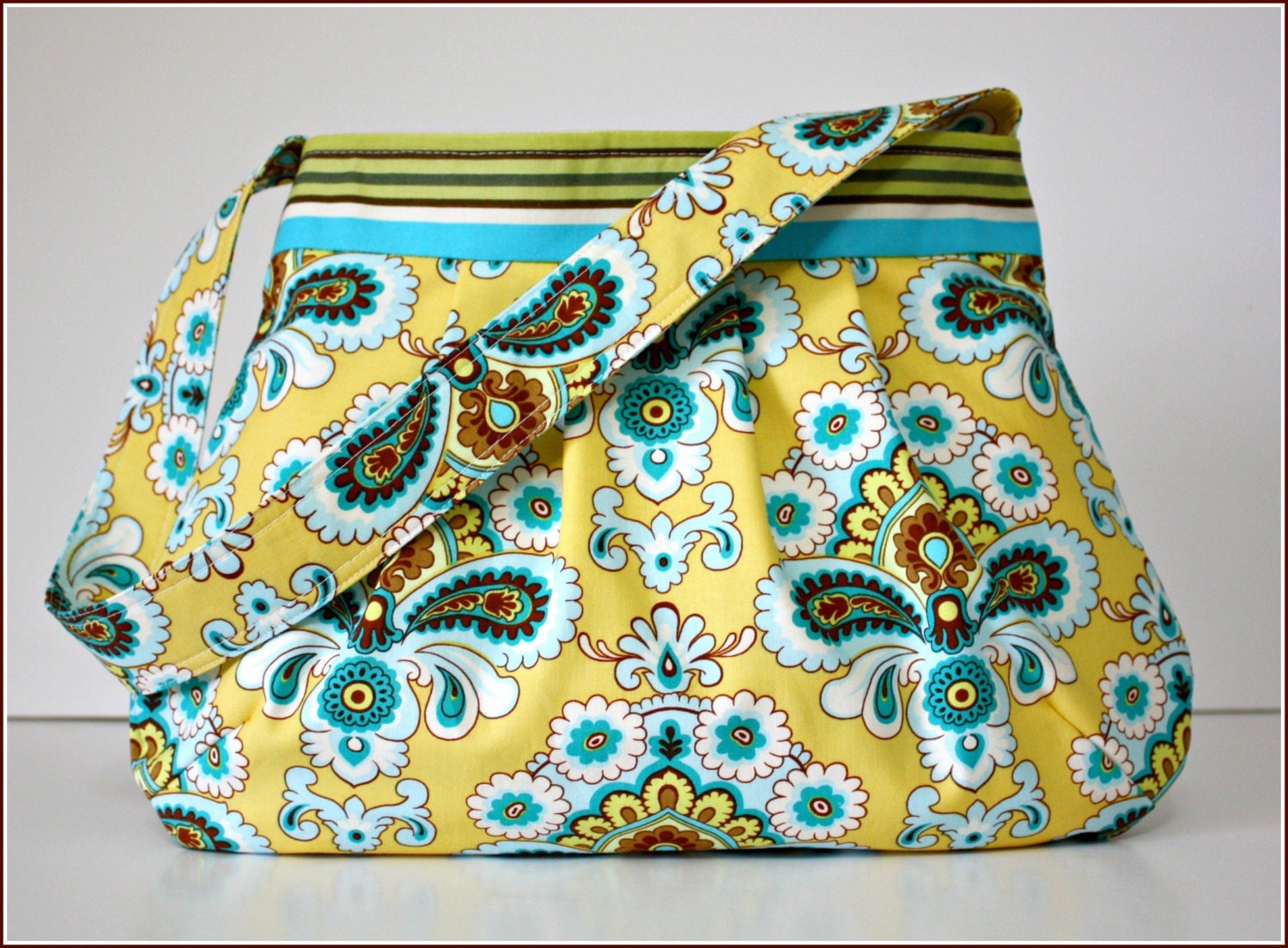 Pleated Handbag / Amy Butler Fabric / Mustard French Wallpaper
