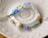 Morning glory.vintage hankie,beaded bracelet.Tiedupmemories