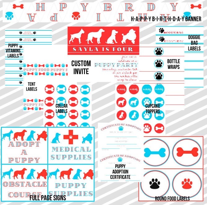 COMPLETE PUPPY PARTY printable ensemble for a dog themed birthday party or baby shower