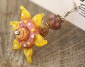 Yellow Pink Unique Glass Flower Pendant Spring Flower