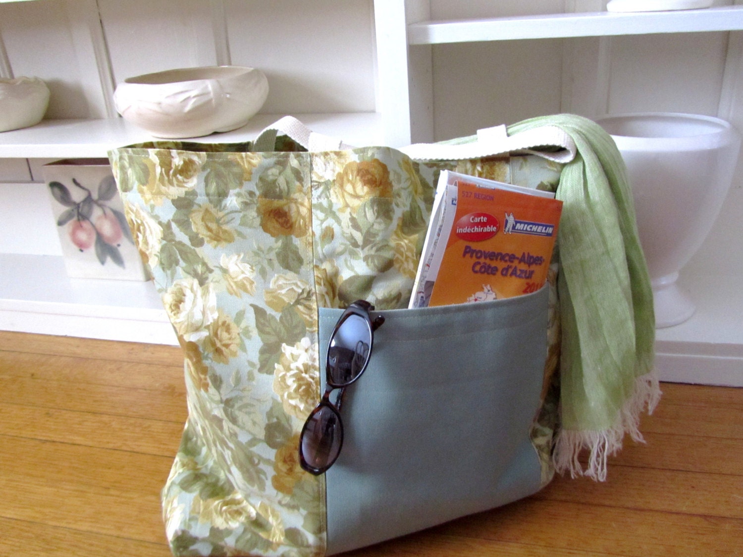 Spring-Summer Tote Bag, Large, Extra Sturdy, Cotton Print, Lined