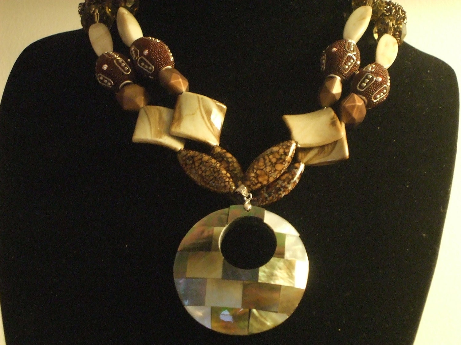 Beige and Brown-CHUNKY-Beads-Costume Jewelry set-Necklace-Bracelet-Earrings-High Fashion-Statement-"COCOA"